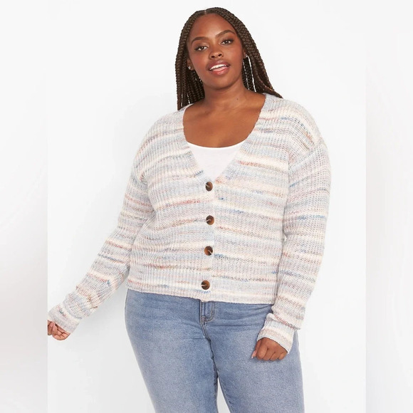 Lane Bryant Women’s ¾ Sleeve Cropped V-Neck Spacedye Cardigan Size 22/24 - Picture 3 of 15